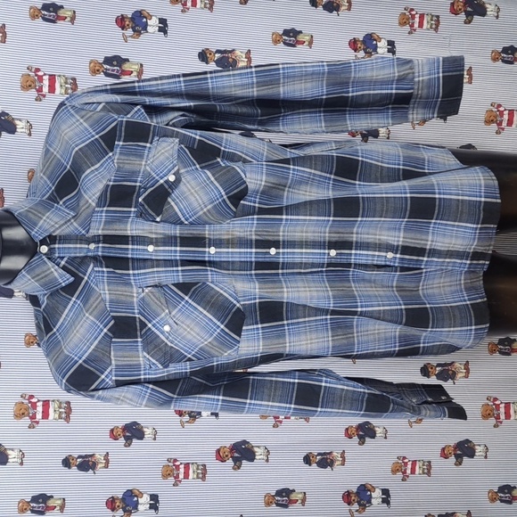 Canyon Guide Outfitters Western pearl snap blue & white plaid long-sleeved shirt - Picture 2 of 7